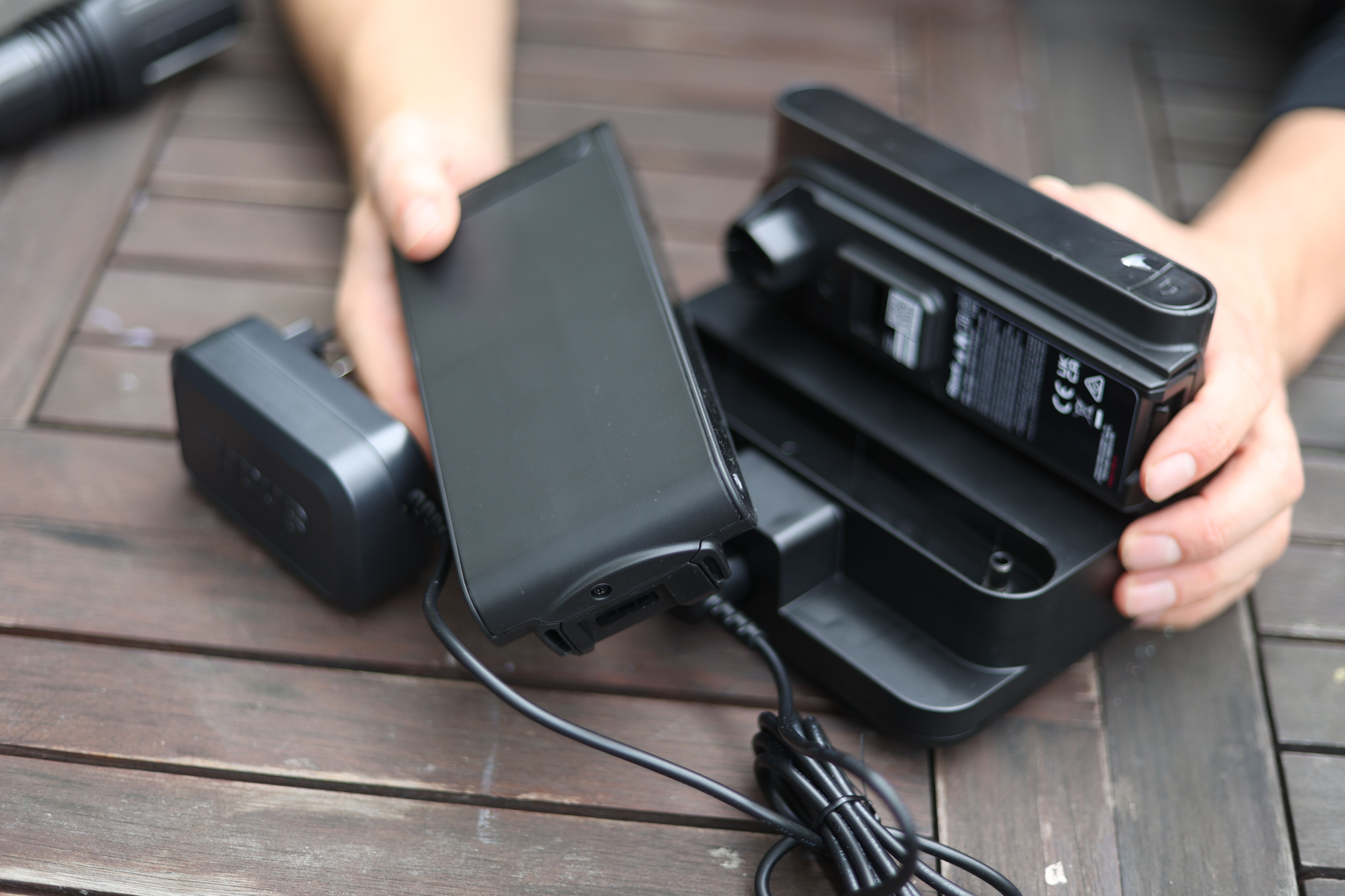 Docking station for Shark Stratos batteries.